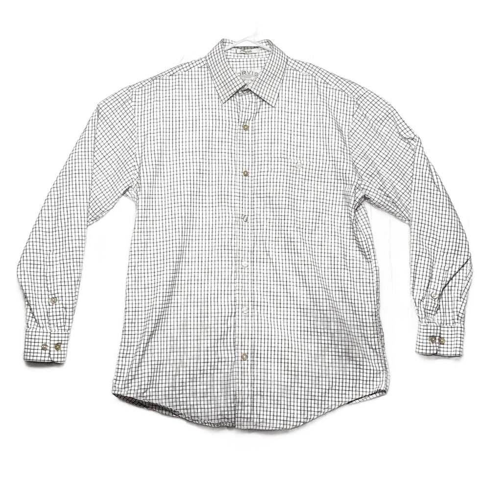 Orvis Men's M Medium Plaid Grid Long Sleeve Button Down Casual Shirt Cotton